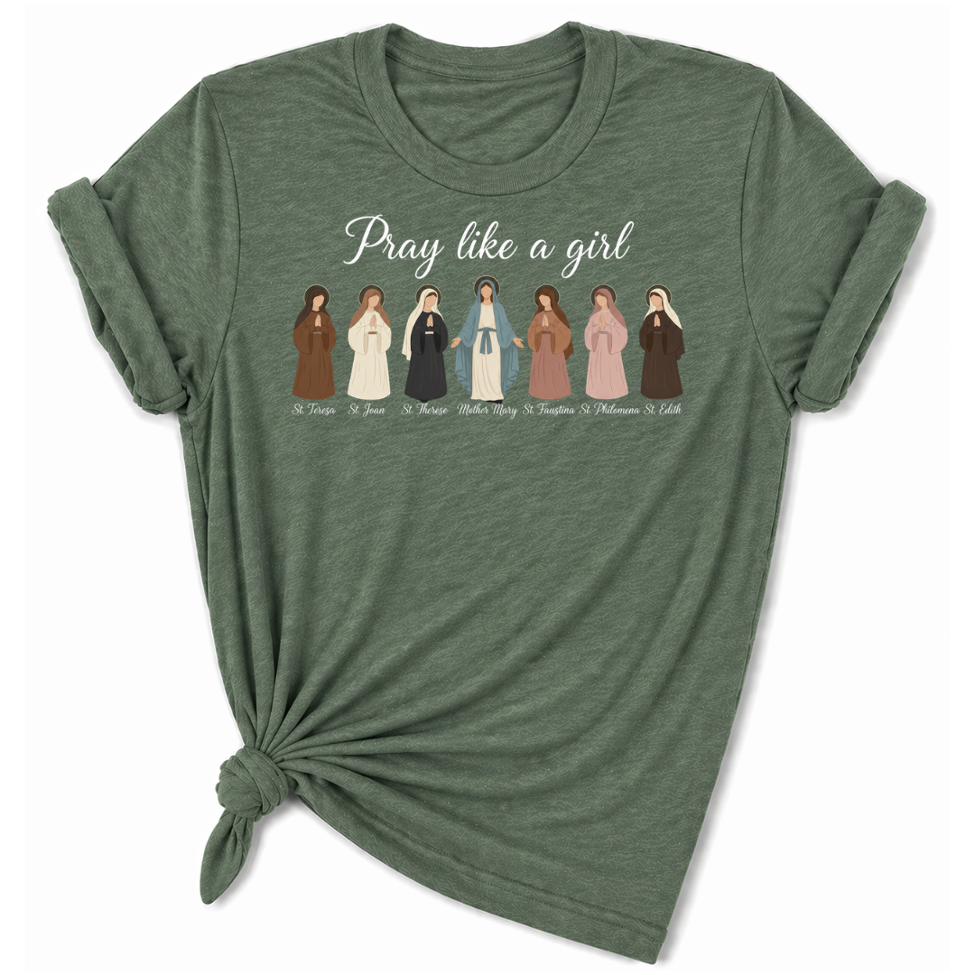 Pray Like a Girl Saints T-Shirt | Christian Women's Tee | Faith Plus 3