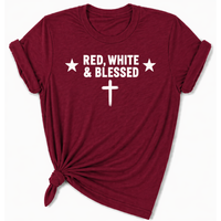 Load image into Gallery viewer, Red White and Blessed Women's T-Shirt in Cardinal Red – Faith Apparel