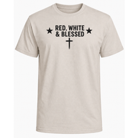 Load image into Gallery viewer, Red White and Blessed Men's T-Shirt in Ice Grey – Faith Patriotic Shirt