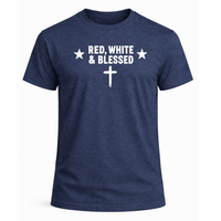 Load image into Gallery viewer, Red White and Blessed Men's T-Shirt in Navy – Patriotic Christian Tee