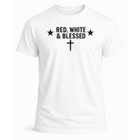 Load image into Gallery viewer, Red White and Blessed Men's T-Shirt in White – Faith Patriotic Shirt