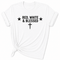 Load image into Gallery viewer, Red White and Blessed Women's T-Shirt in White – Patriotic Christian Tee