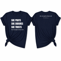 Load image into Gallery viewer, Her Strength is from God T-Shirt