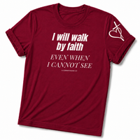 Load image into Gallery viewer, Walk By Faith T-Shirt – Cardinal Red – Christian Apparel | Faith Plus 3
