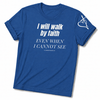 Load image into Gallery viewer, Walk By Faith T-Shirt – Heather Royal – Christian Apparel | Faith Plus 3