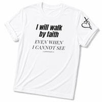 Load image into Gallery viewer, Walk By Faith T-Shirt – White – Christian Apparel | Faith Plus 3