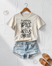 Load image into Gallery viewer, Pumpkin Spice &amp; Jesus Christ T-Shirt - Unisex
